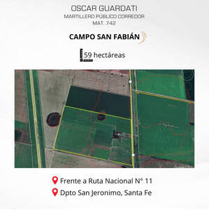 59 Has Agricolas Ganaderas En San Fabian , Pcia Sf