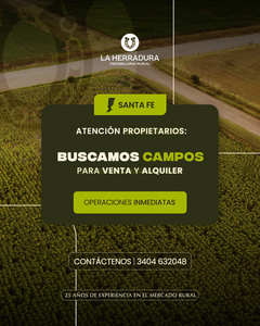 Atención Propietarios. Compramos Campos. Pcia. Santa Fe