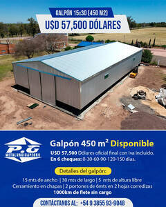 Galpon 15 X 30 Metros Metalurgica Pedro - Nuevo